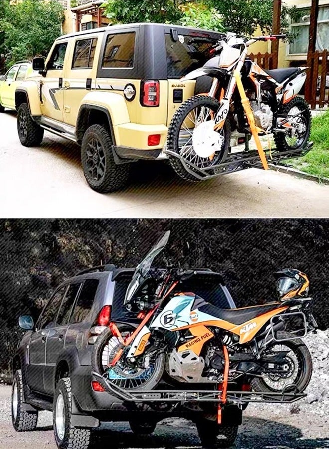 Bike Rack Bicycle Carrier Racks Hitch Mount Double Sturdy Rack for Cars Trucks and Minivans Bick Cargo Rack & an anti-slip coating on the wheel tracks and carries motorcycles or scooters up to 150kg. 2.1m