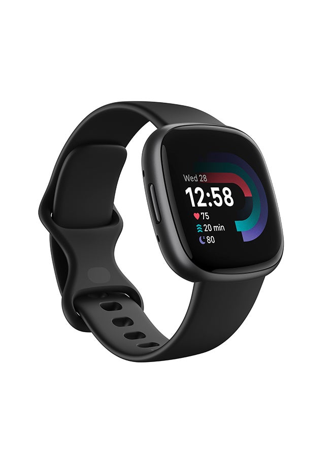 Versa 4, Health & Fitness Smartwatch with Built-in GPS and Up To 6+ Days Battery Life, 6-months Premium Membership Included, compatible with Android and iOS Black/Graphite + Free Aria Air Scale White