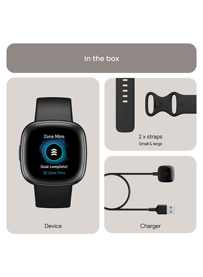 Versa 4, Health & Fitness Smartwatch with Built-in GPS and Up To 6+ Days Battery Life, 6-months Premium Membership Included, compatible with Android and iOS Black/Graphite + Free Aria Air Scale White