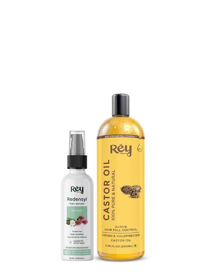 Rey Naturals Castor Oil 200Ml and Redensyl Hair Serum 60Ml