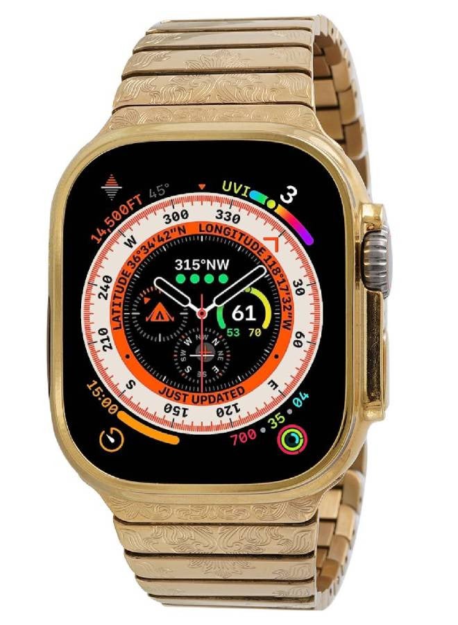 Luxury 24K Gold Plated Customized Apple Watch Ultra 2 Hand Engraved Band 49mm