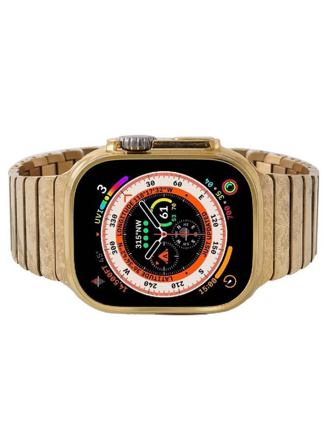 Luxury 24K Gold Plated Customized Apple Watch Ultra 2 Hand Engraved Band 49mm