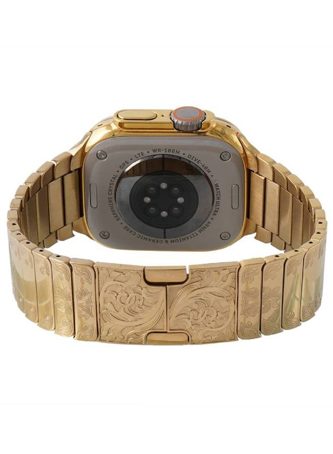 Luxury 24K Gold Plated Customized Apple Watch Ultra 2 Hand Engraved Band 49mm
