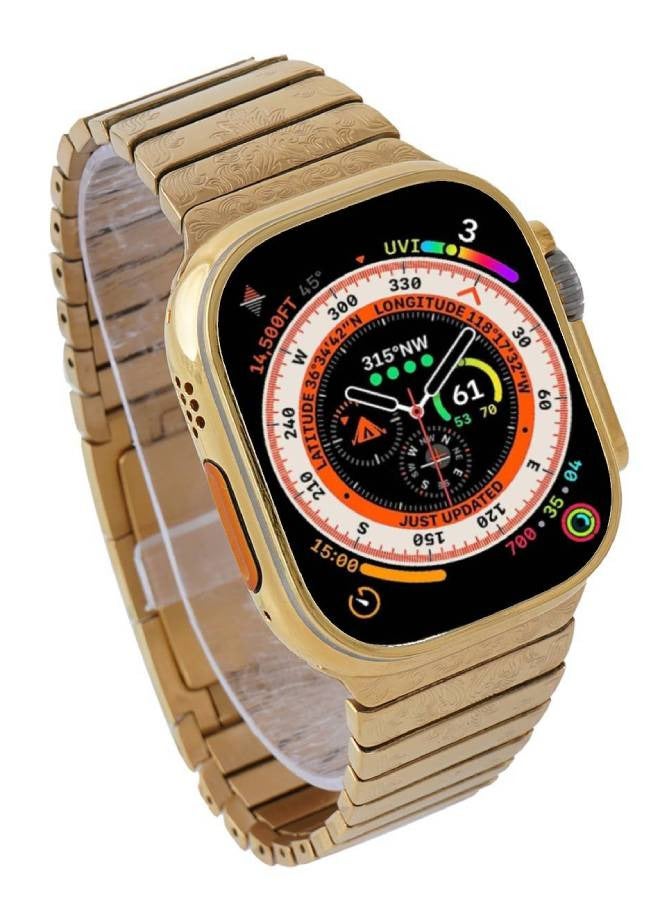 Luxury 24K Gold Plated Customized Apple Watch Ultra 2 Hand Engraved Band 49mm