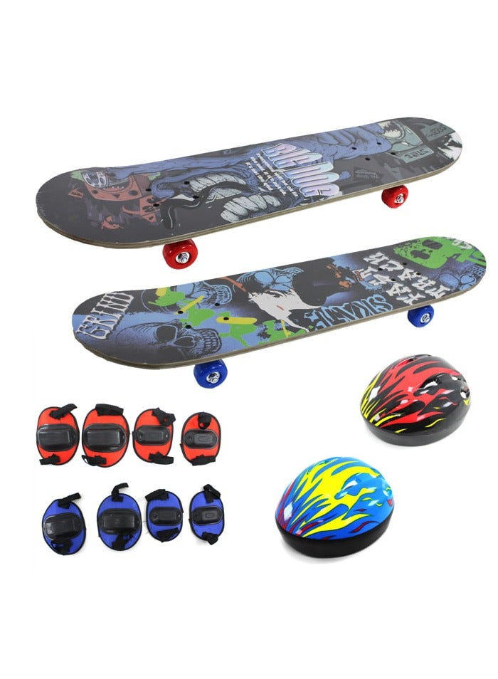 Long Skate Board With Protective Gear Set 78x20Cm