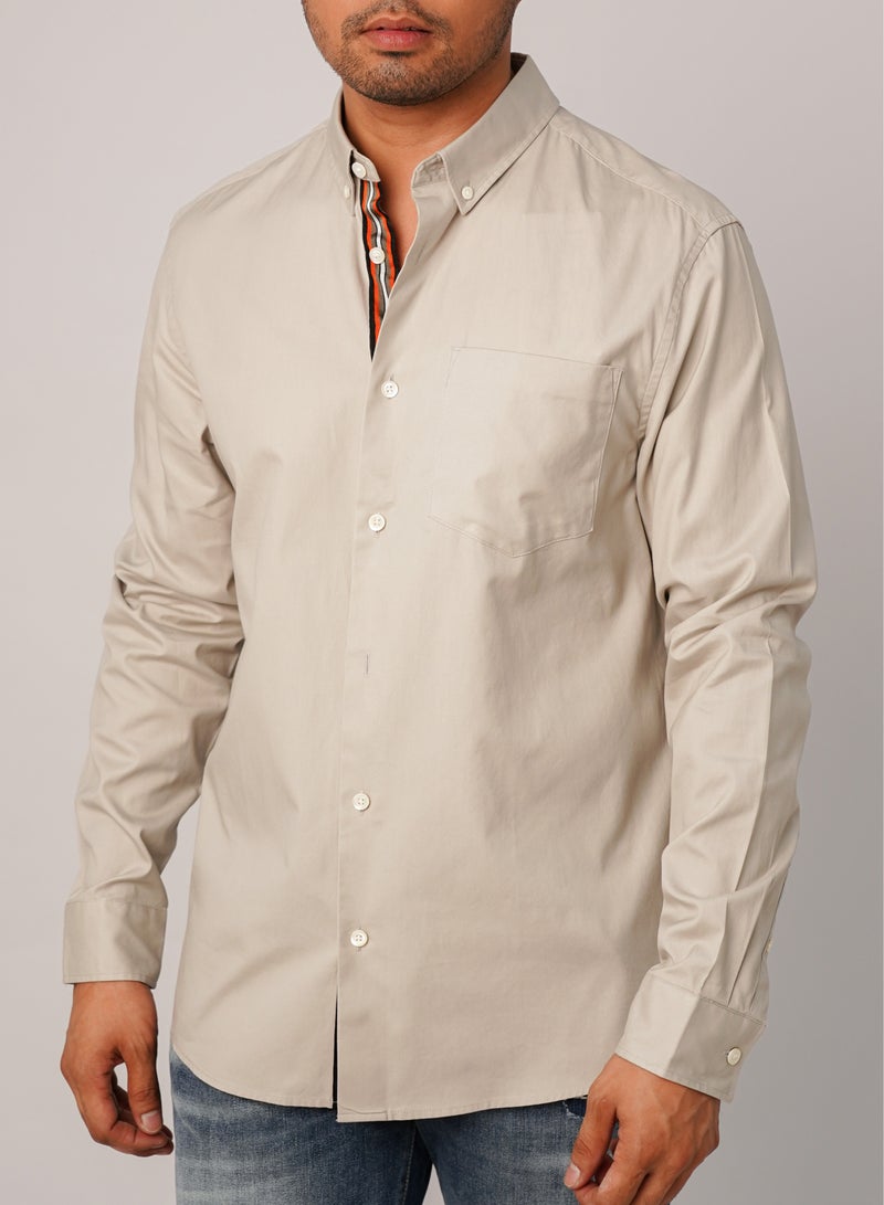 Men’s Button Down Chest Pocket Ruben Shirt in Grey Beam