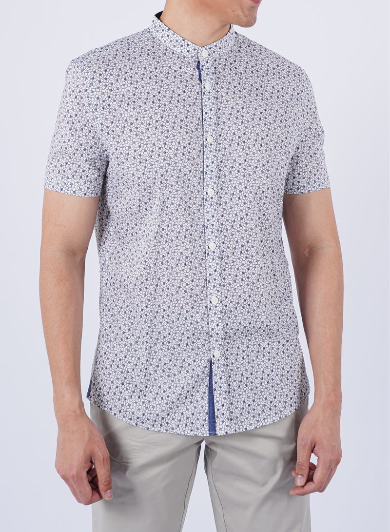 Men’s Summer Shirt mandarin neck Short Sleeves – Optic White