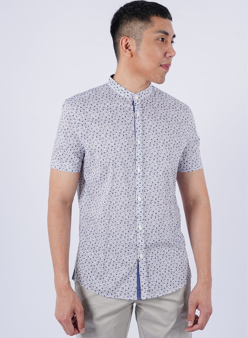 Men’s Summer Shirt mandarin neck Short Sleeves – Optic White