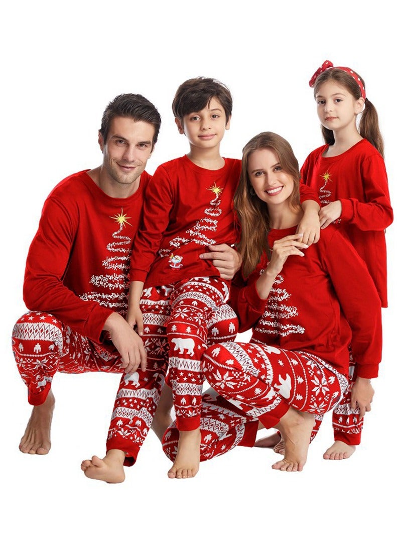 Children's Family Matching Pajamas Holiday Matching Clothing Long-Sleeved Parent-Child Pajamas for Home Suitable for Women Men Children and Pets (Baby)