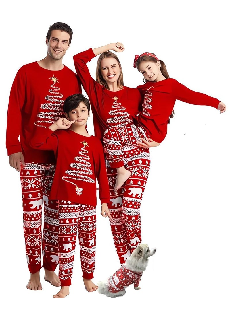 Children's Family Matching Pajamas Holiday Matching Clothing Long-Sleeved Parent-Child Pajamas for Home Suitable for Women Men Children and Pets (Baby)