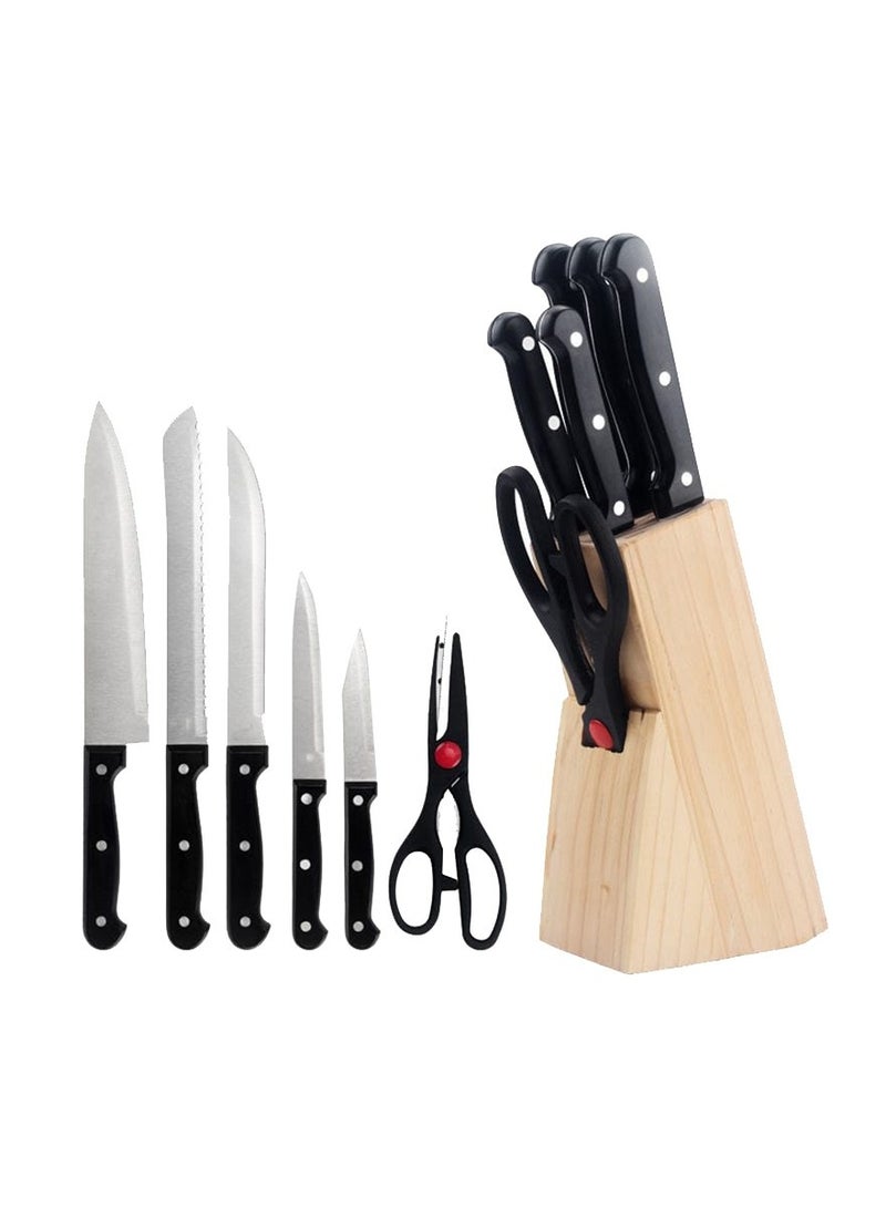Stainless Steel Knife Set with Knife Block - Premium Kitchen knives Set With High-Carbon Stainless Steel Blades And Wooden Block Set - Cutlery Knife Set - Chef's Knife -7 Pcs