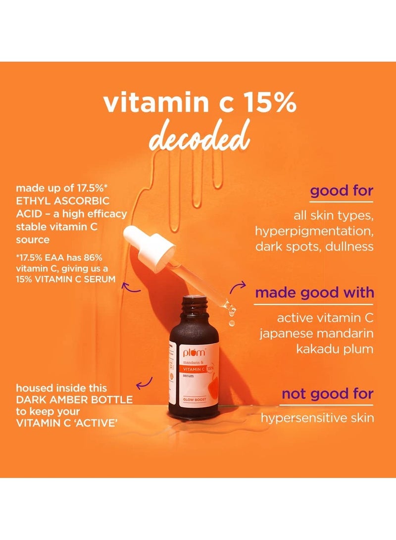 15% Vitamin C Serum For Face with Mandarin for Glowing Skin with Pure Ethyl Ascorbic Acid for Dull Skin, Fragrance-Free