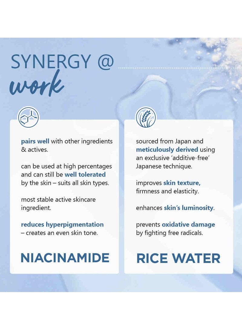 10% Niacinamide Serum with Rice Water for Face Vitamin B3 with Japanese Fermented Rice Water For Clear, Blemish Free, Dark Spots, Bright Skin, Suits All Skin Types