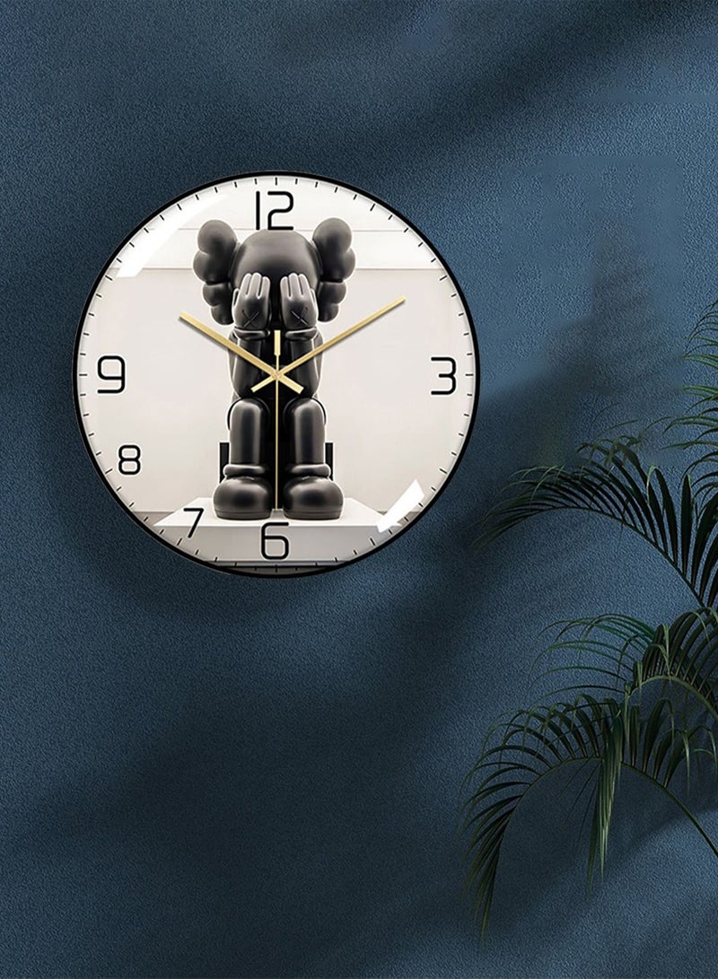 Modern Wall Clock KAWS Clock Wall Art Wall Decorative for Living Bedroom Kitchen Entryway Office Retail Mute Sweep Fashion Design AA Battery Powered Black Frame Size 30cm or 12 inches Type C