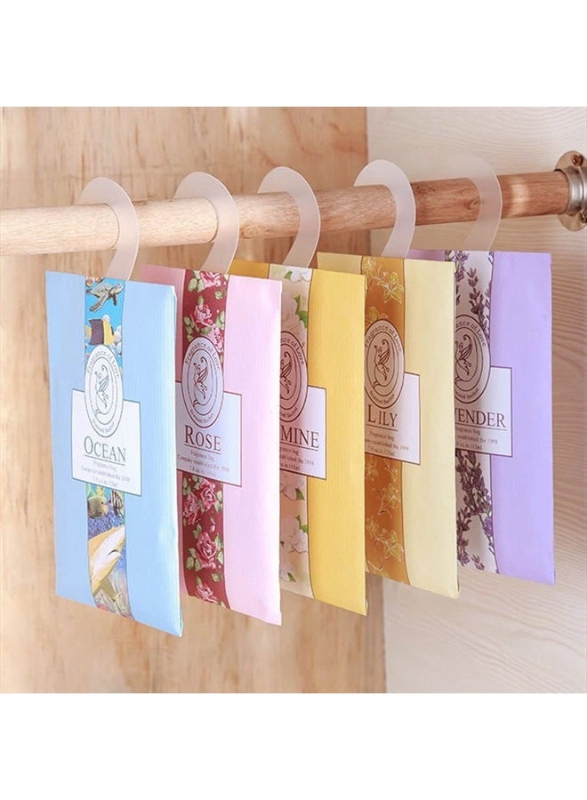 6 Sachets with Hanging Sachets Aromatherapy Fragrance Sachet Bags Wardrobe Fresheners for Drawer Wardrobe Room (Jasmine, Rose, Lavender, Lily, Ocean, Lemon)