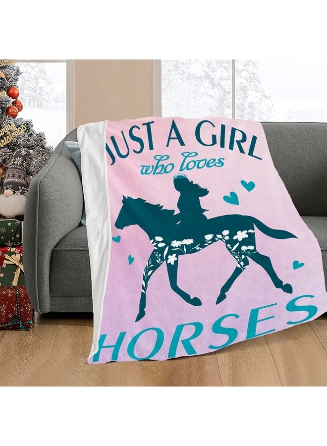Just A Girl Who Loves Horses Blankets, Horse Blanket for Girls, Super Soft Warm Cozy Fleece Plush Bedding ​Blanket, Horse Gifts for Women Kids Adults Lovers Couch Sofa, 50x60 Inch
