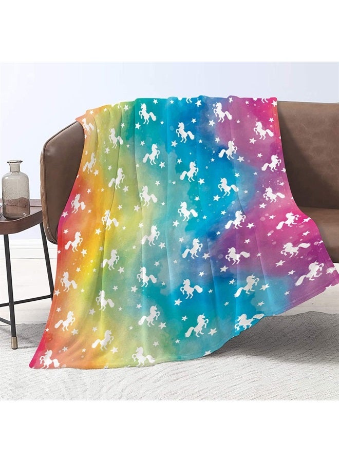 Rainbow Unicorn Blanket Unique Unicorn Gifts for Girls Rainbow Throw Blanket for Kid Adult Soft Fleece Rainbow Blankets Colorful Blanket for All Season Couch Sofa, Bed, Office, Travel 50