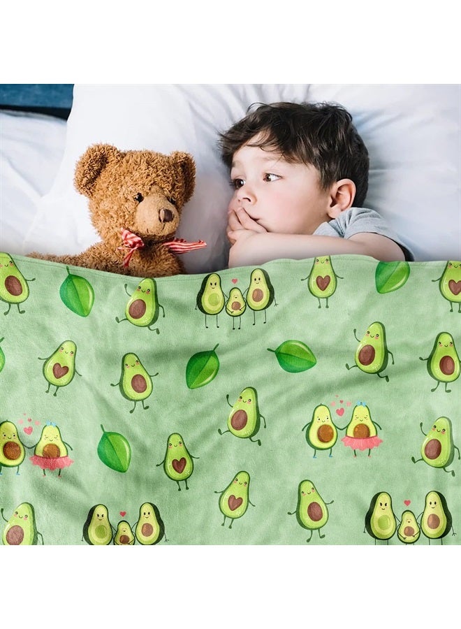 Avocado Blanket, Comfy Blanket Throw Gifts for Avocado Lovers, Soft Lightweight Green Avocado Family Flannel Blanket, Cozy Fuzzy Plush for Boys Girls, Sofa, Bed, Living Room, Office, 40