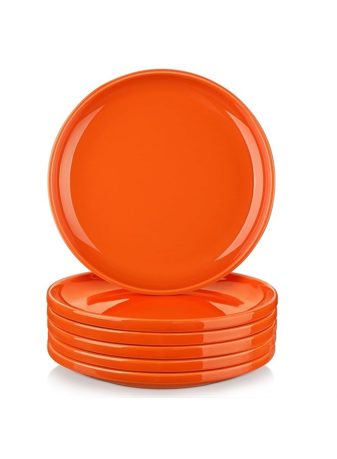 8 Inch Plates Set of 6, Orange Dish Set Dessert Plate Salad Plates, Ceramic Plates with Lipped Edges, Dinnerware Set Microwave and Dishwasher Safe
