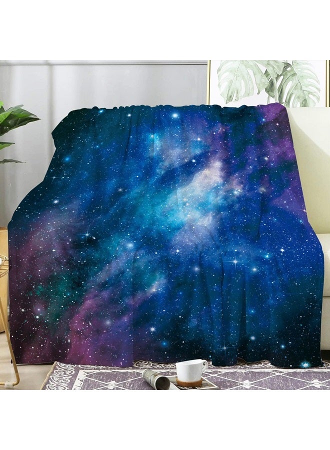 Blue Galaxy Blanket Soft Flannel Fleece Throw Blanket Lightweight Cozy Outer Space Blanket for Kids Boys Girls Adults Comfortable Bed Blanket for Sofa Living Room Home Camping Couch (60