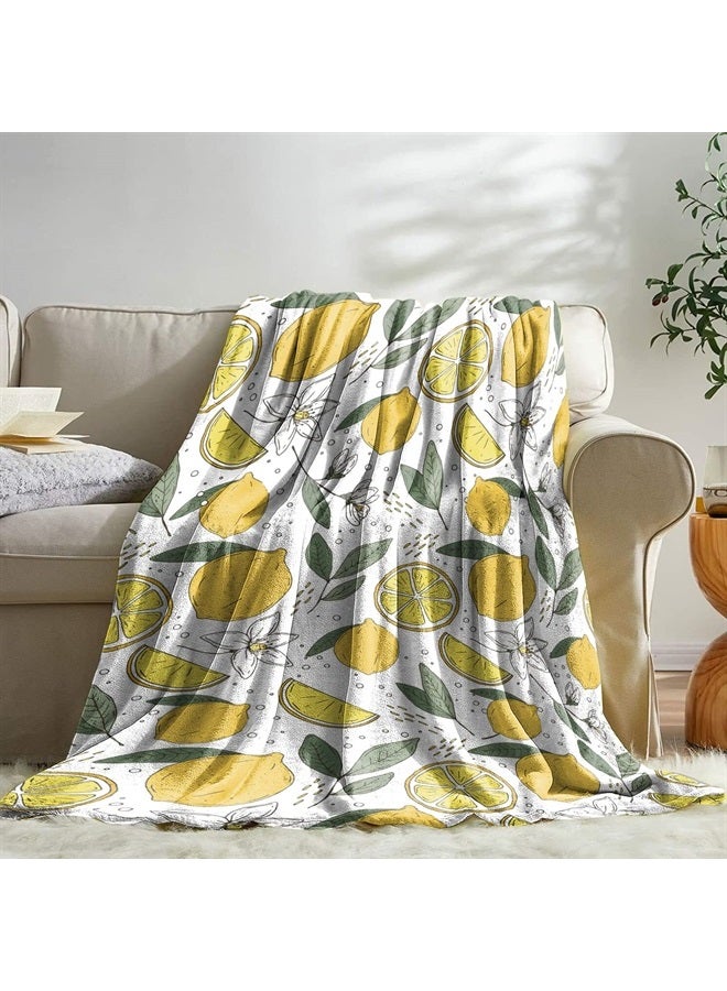 Lemon Blanket, Yellow Throw Blanket for Fruit Lovers, Soft Lightweight Lemon Flowers Flannel Blanket, Cozy Fleece Blankets Gifts for Kids, Boys, Girls, Women, Couch, Bed, Living Room, 50