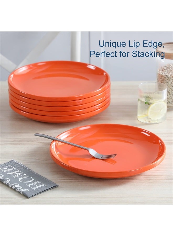 Dinner Plates Set of 6, 10.5 Inch Large Plate Set, Orange Plates for Salad Pasta, Ceramic Plates Porcelain Serving Dishes, Microwave Safe Plates