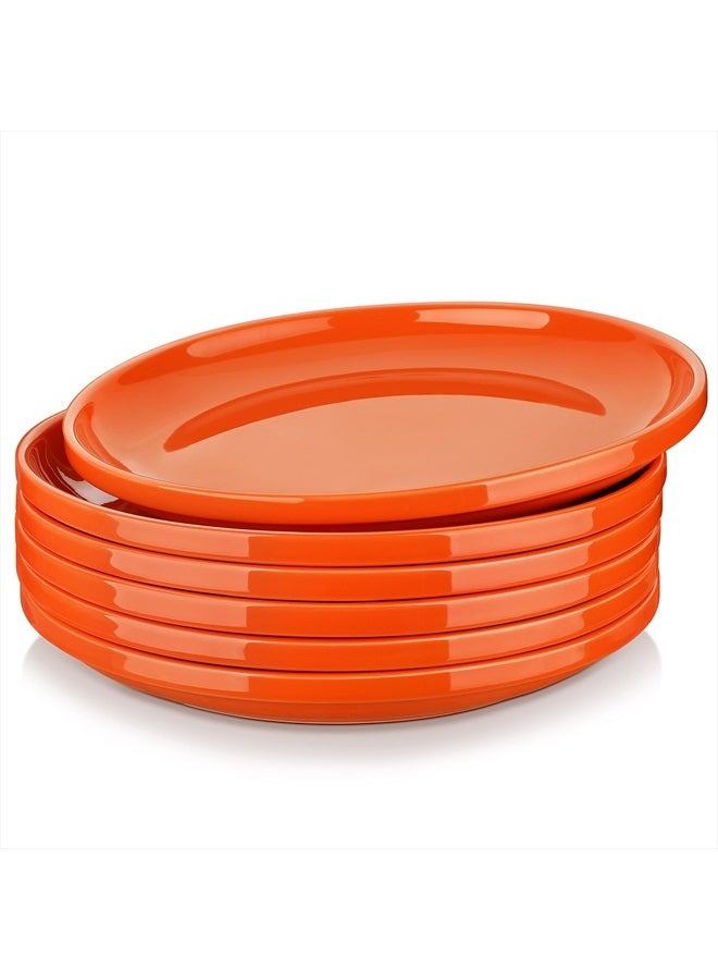 Dinner Plates Set of 6, 10.5 Inch Large Plate Set, Orange Plates for Salad Pasta, Ceramic Plates Porcelain Serving Dishes, Microwave Safe Plates