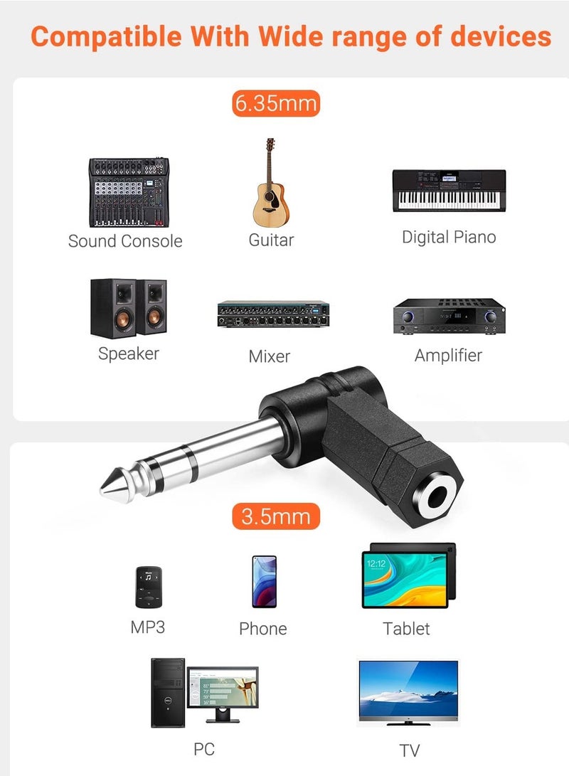 6 PCS 3.5mm Right Angle Male to Female Audio Adapter Converter TRS Stereo Jack Plug AUX Connector Compatible with Headset, Tablets, MP3 Players, Game Controller, Speakers