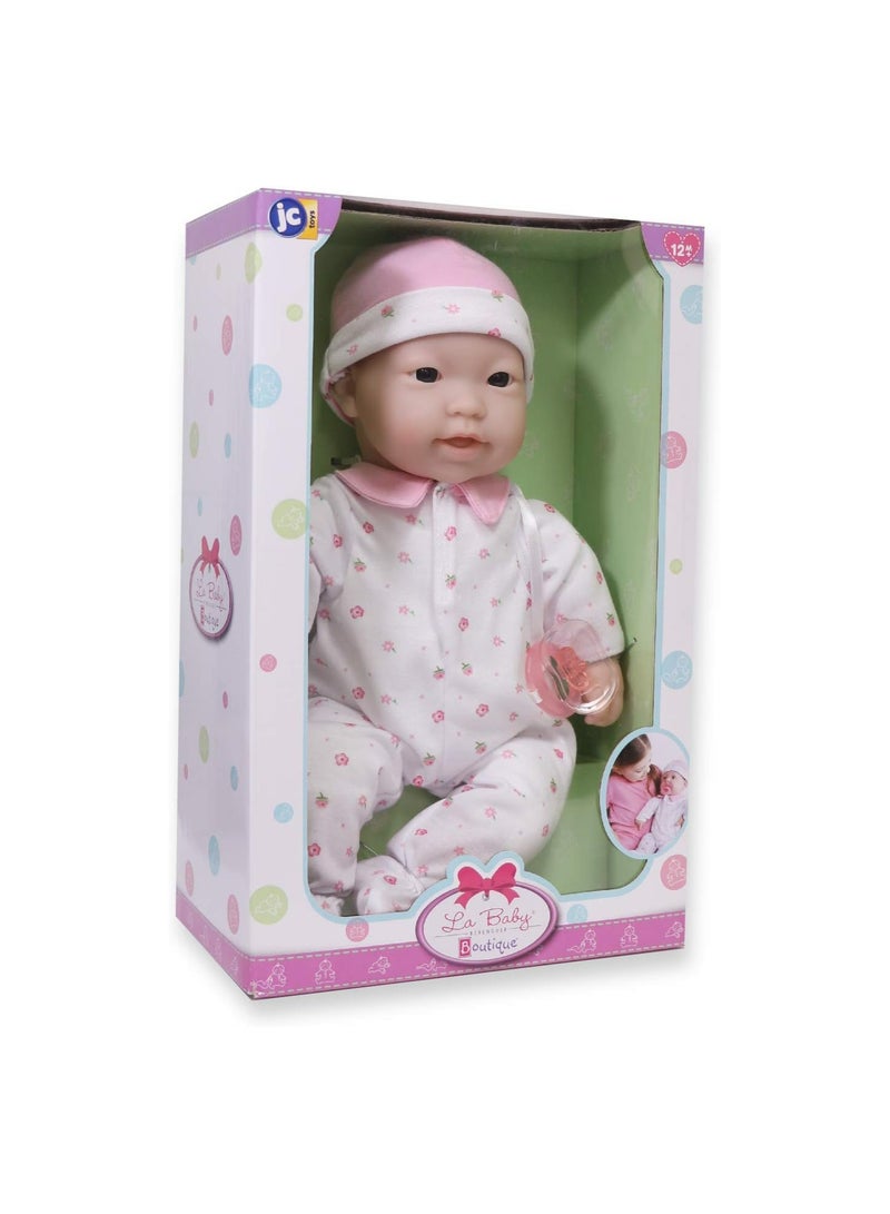JC Toys Asian 16-inch Medium Soft Body Baby Doll La Baby Washable |Removable Pink Outfit Hat and Pacifier