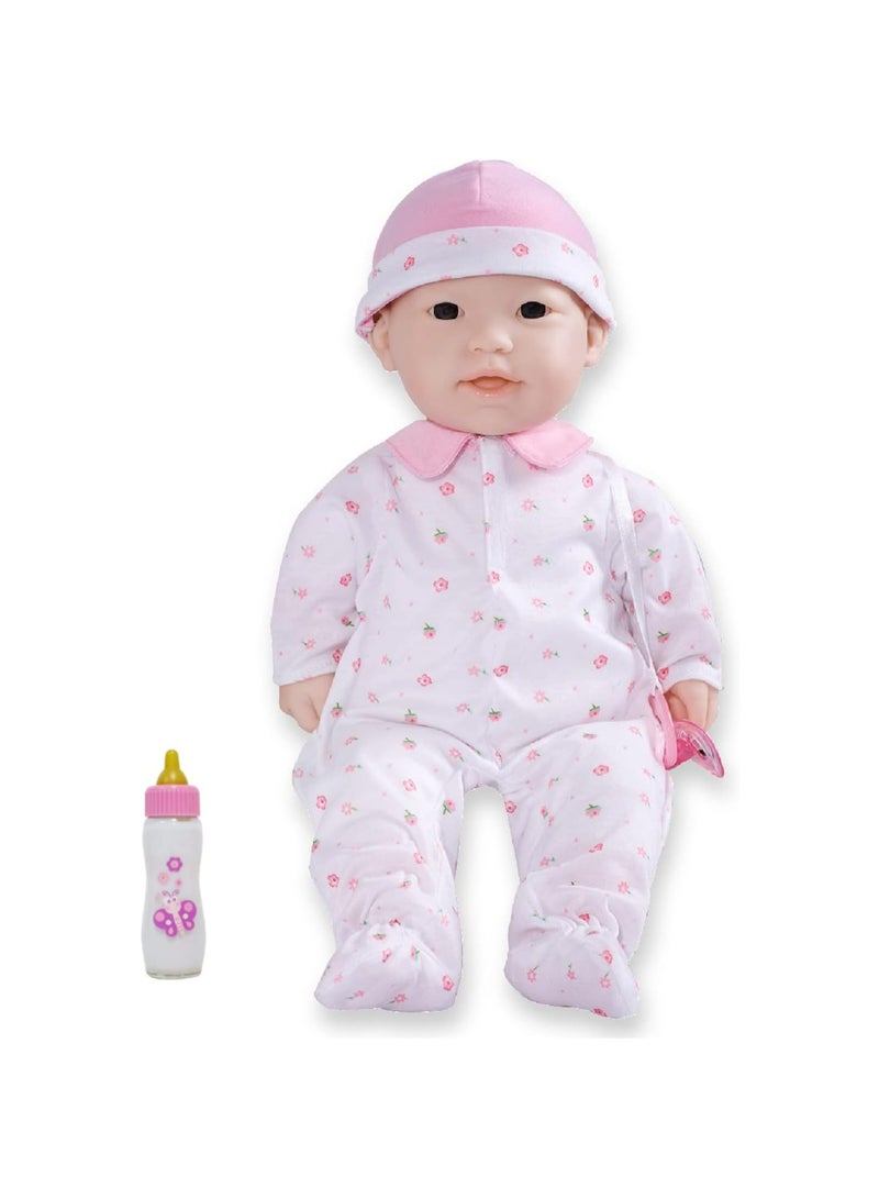 JC Toys Asian 16-inch Medium Soft Body Baby Doll La Baby Washable |Removable Pink Outfit Hat and Pacifier