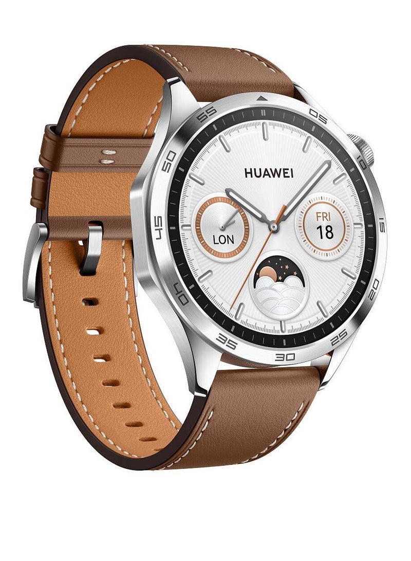 Replacement Genuine Leather Adjustable Wrist Strap 22mm For Huawei Watch GT 4 46mm Brown