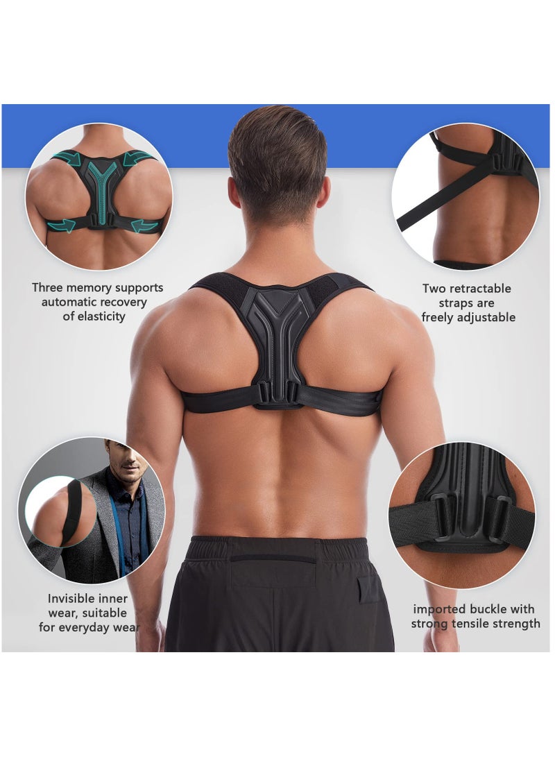 Back Correction Strap, Adjustable Posture Corrector Spine Straightener for Relief of Neck Shoulder Pain Develop Good Seated Standing for Men Women Elderly Teens (1PCS Black,L)