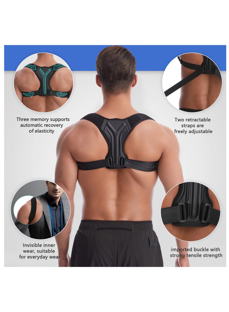 Back Correction Strap, Adjustable Posture Corrector Spine Straightener for Relief of Neck Shoulder Pain Develop Good Seated Standing for Men Women Elderly Teens (1PCS Black, M)