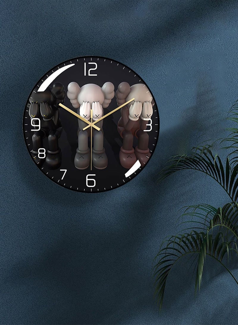 Modern Wall Clocks Fashion Clocks Wall Art Wall Decorative for Living Bedroom Kitchen Entryway Office Retail Mute Sweep AA Battery Powered Black Frame 30cm or 12 inches KAWS Type A