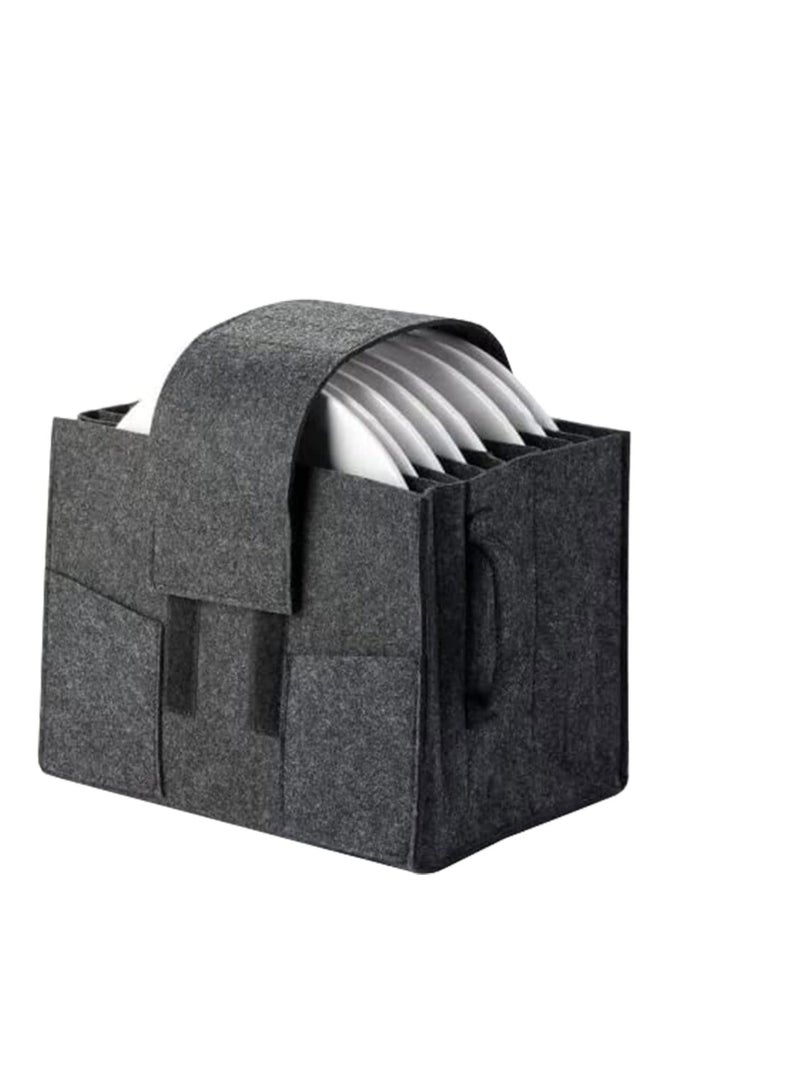 Caravan Plate Holder, Camping Tableware Storage Felt Bag with Dividers Case for 8 Plates Dish Holder Bag, Dinnerware Box Motorhomes, Caravan, Cupboard Kitchen Accessories