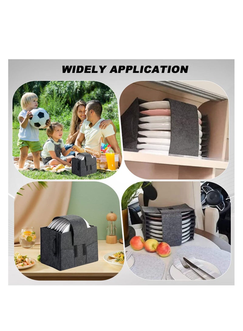 Caravan Plate Holder, Camping Tableware Storage Felt Bag with Dividers Case for 8 Plates Dish Holder Bag, Dinnerware Box Motorhomes, Caravan, Cupboard Kitchen Accessories