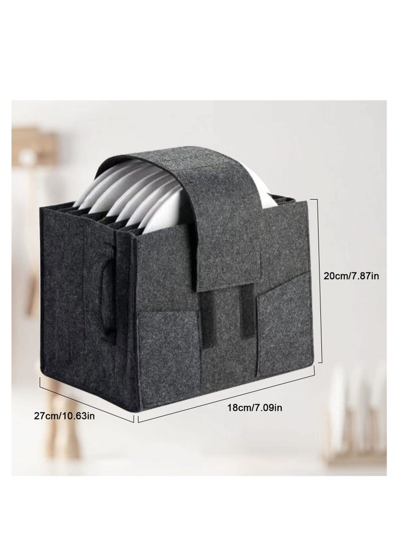 Caravan Plate Holder, Camping Tableware Storage Felt Bag with Dividers Case for 8 Plates Dish Holder Bag, Dinnerware Box Motorhomes, Caravan, Cupboard Kitchen Accessories
