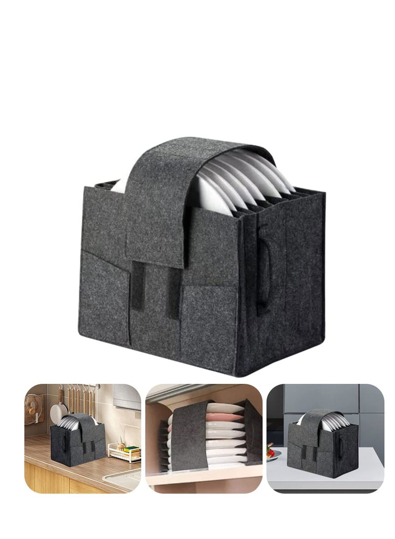 Caravan Plate Holder, Camping Tableware Storage Felt Bag with Dividers Case for 8 Plates Dish Holder Bag, Dinnerware Box Motorhomes, Caravan, Cupboard Kitchen Accessories