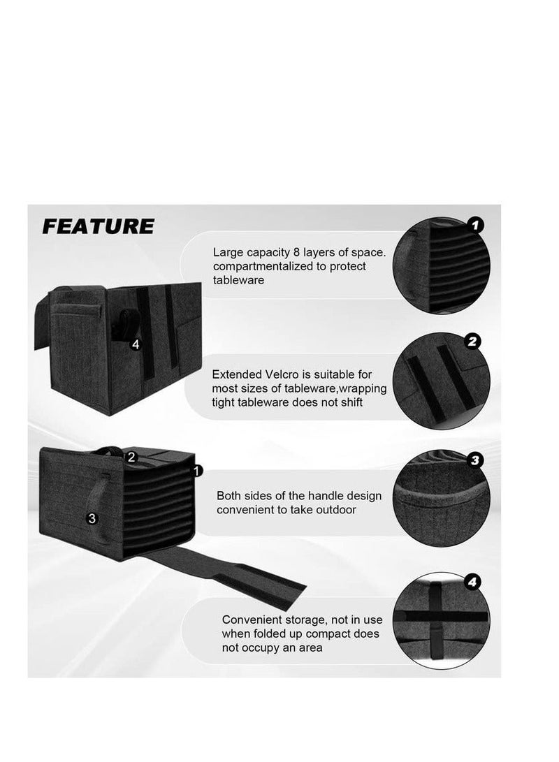 Caravan Plate Holder, Camping Tableware Storage Felt Bag with Dividers Case for 8 Plates Dish Holder Bag, Dinnerware Box Motorhomes, Caravan, Cupboard Kitchen Accessories