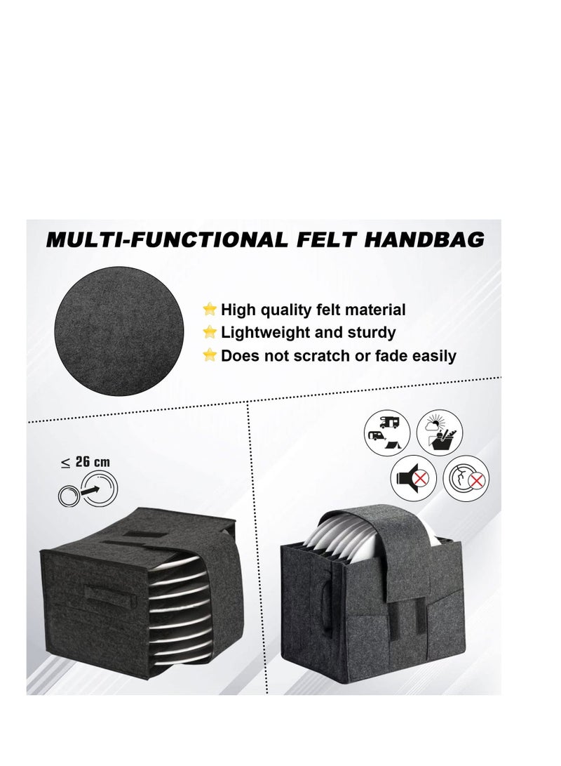 Caravan Plate Holder, Camping Tableware Storage Felt Bag with Dividers Case for 8 Plates Dish Holder Bag, Dinnerware Box Motorhomes, Caravan, Cupboard Kitchen Accessories