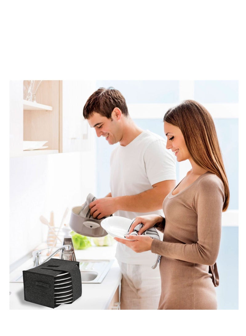 Caravan Plate Holder, Camping Tableware Storage Felt Bag with Dividers Case for 8 Plates Dish Holder Bag, Dinnerware Box Motorhomes, Caravan, Cupboard Kitchen Accessories