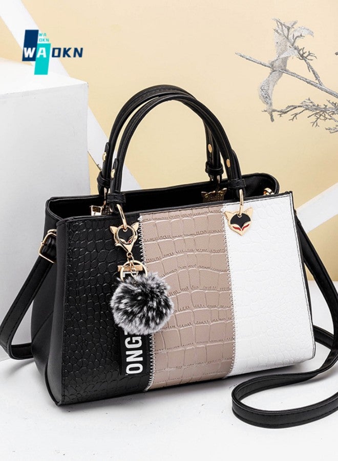 Women's Fashion Contrasting Shoulder Bag, Ladies American Contrasting Handbag Tote Bags Clutch Bag, Large-capacity PU Leather Crossbody Bags Sling Bag Side Bag Carry Bag