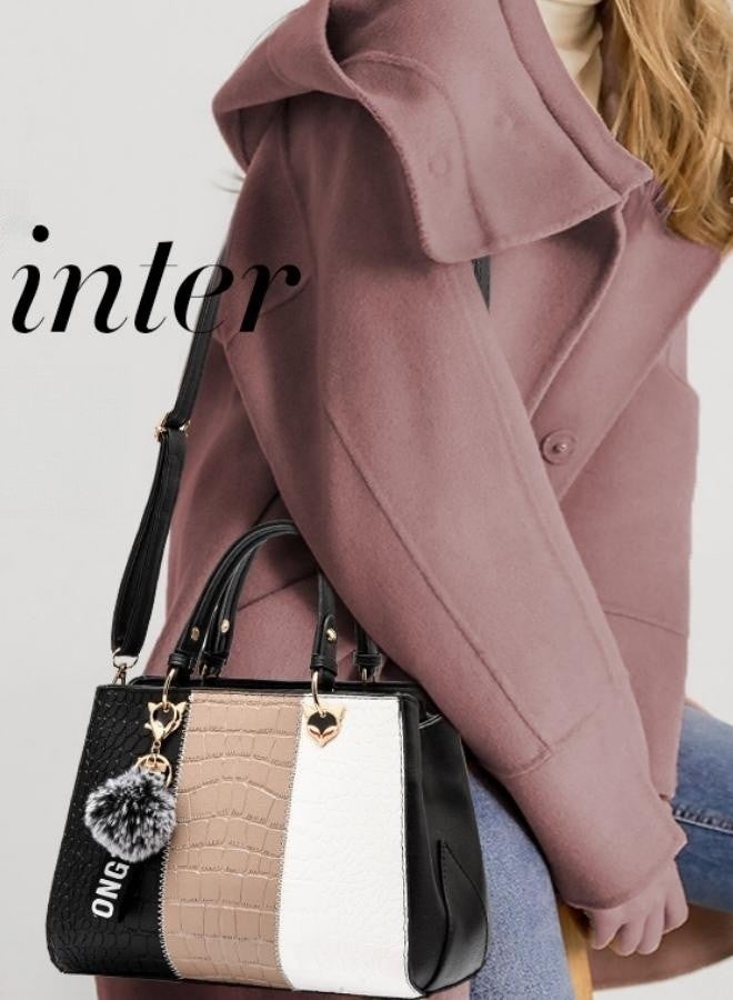 Women's Fashion Contrasting Shoulder Bag, Ladies American Contrasting Handbag Tote Bags Clutch Bag, Large-capacity PU Leather Crossbody Bags Sling Bag Side Bag Carry Bag