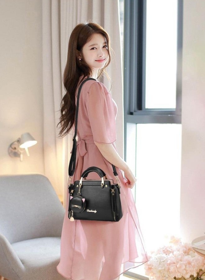 Women's New Fashionable Sweet Shoulder Bag, Women's Cat Pendant Handbag Clutch Bag Carry Bag Tote Bags, PU Leather Personalized Crossbody Bag Side Bag Sling Bag for College Students and Teenager