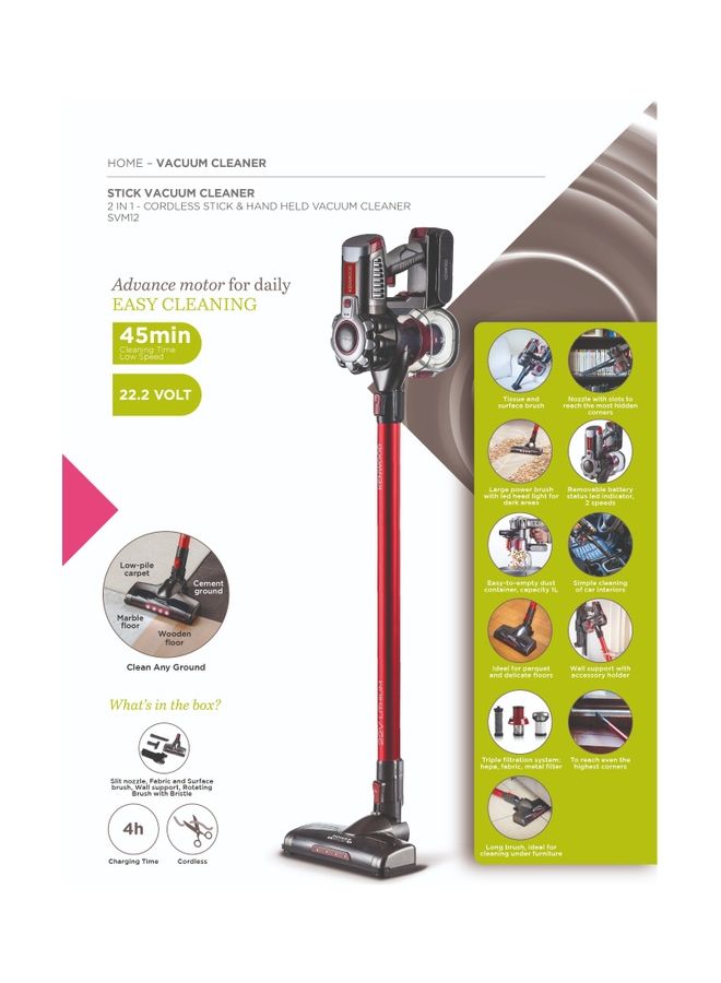 2 In 1 Cordless Stick & Handheld Vacuum Cleaner SVM12.000RD Red