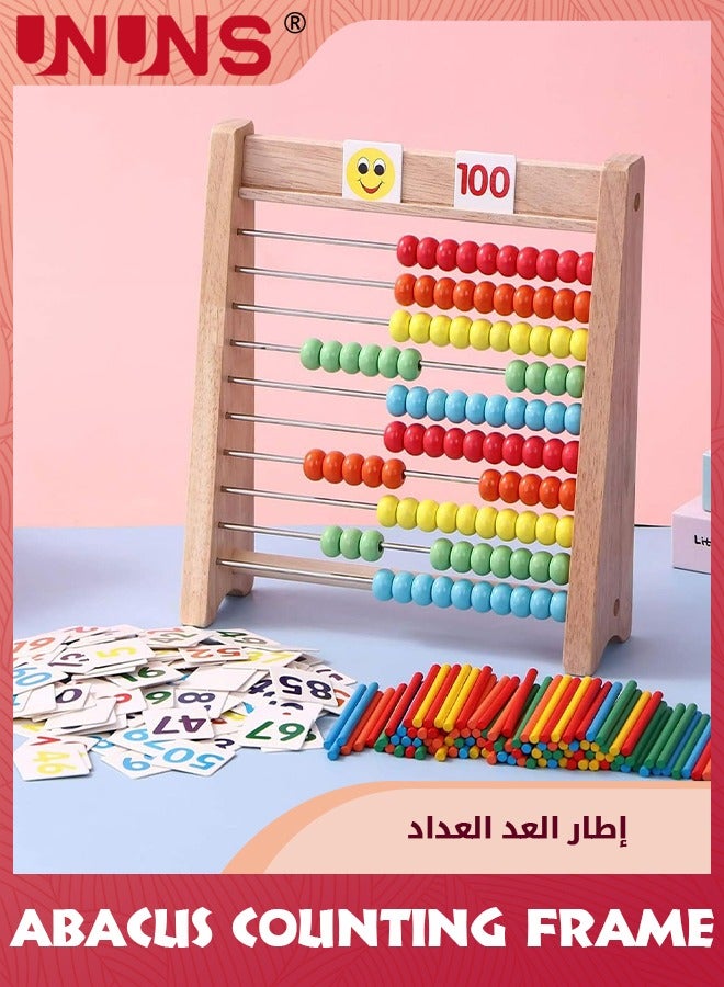 Wooden Abacus For Kids,Math Beads With 100 Counting Sticks And 110 Math Toys Cards,Educational Math Games Preschool Learning Toys, Math Manipulatives For Elementary 1st 2nd Grade