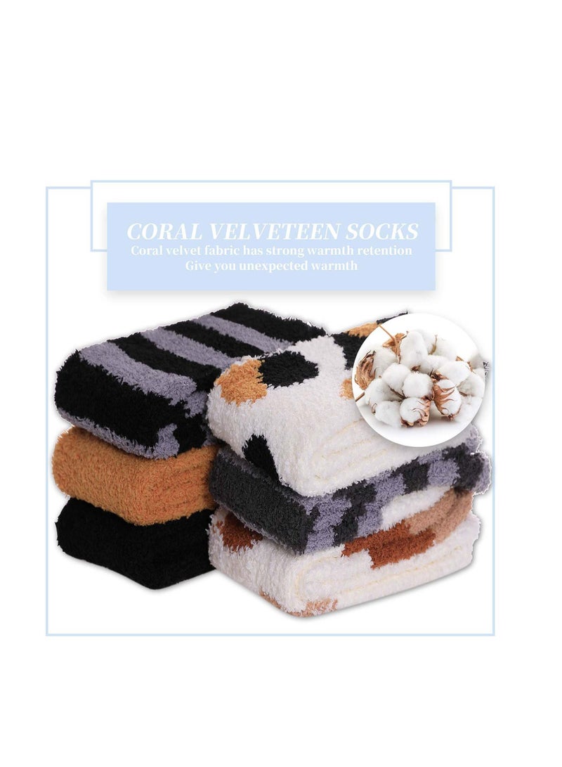 Women Warm Super Soft Socks, Animal Designe Microfiber Slipper Socks, Casual Home Sleeping Fuzzy Cozy Sock, Cozy Slipper Cute Cat Claw Soft for Womens Indoor Warm Fuzzy Sleeping Socks 6 Pairs