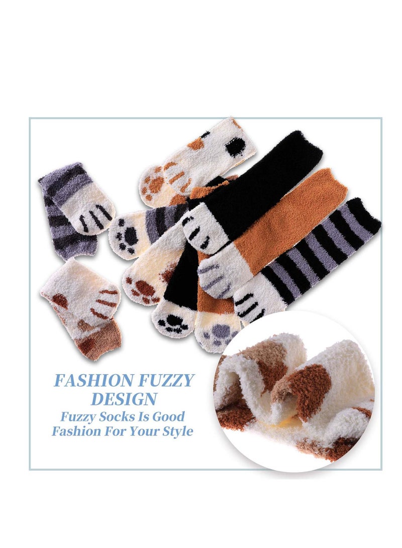 Women Warm Super Soft Socks, Animal Designe Microfiber Slipper Socks, Casual Home Sleeping Fuzzy Cozy Sock, Cozy Slipper Cute Cat Claw Soft for Womens Indoor Warm Fuzzy Sleeping Socks 6 Pairs