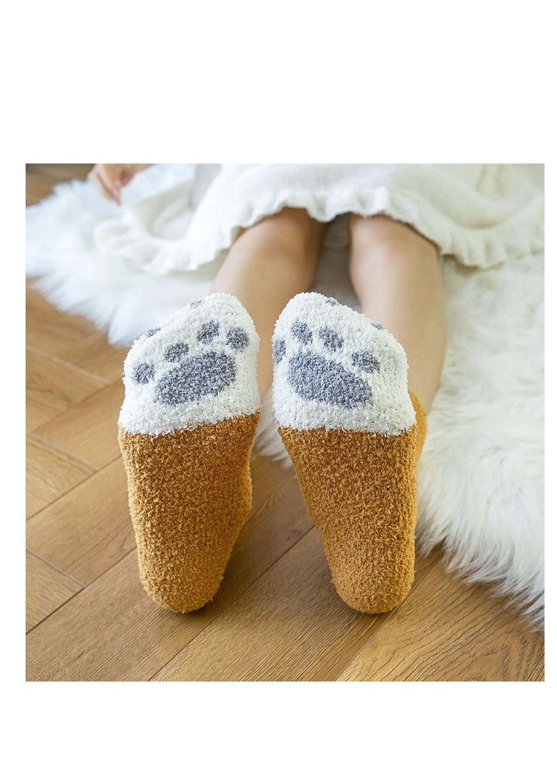 Women Warm Super Soft Socks, Animal Designe Microfiber Slipper Socks, Casual Home Sleeping Fuzzy Cozy Sock, Cozy Slipper Cute Cat Claw Soft for Womens Indoor Warm Fuzzy Sleeping Socks 6 Pairs