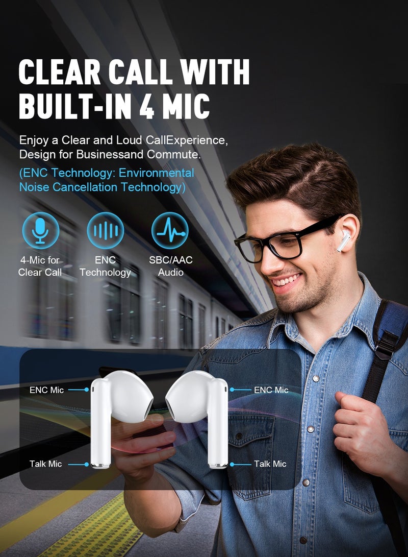 ZIPFORCE True Wireless Earbuds, In-Ear Bluetooth 5.3 Headphones 4-Mics ENC Clear Call, Bluetooth Earbuds Touch Control, IPX6 Waterproof TWS, Light-Weight Earphones